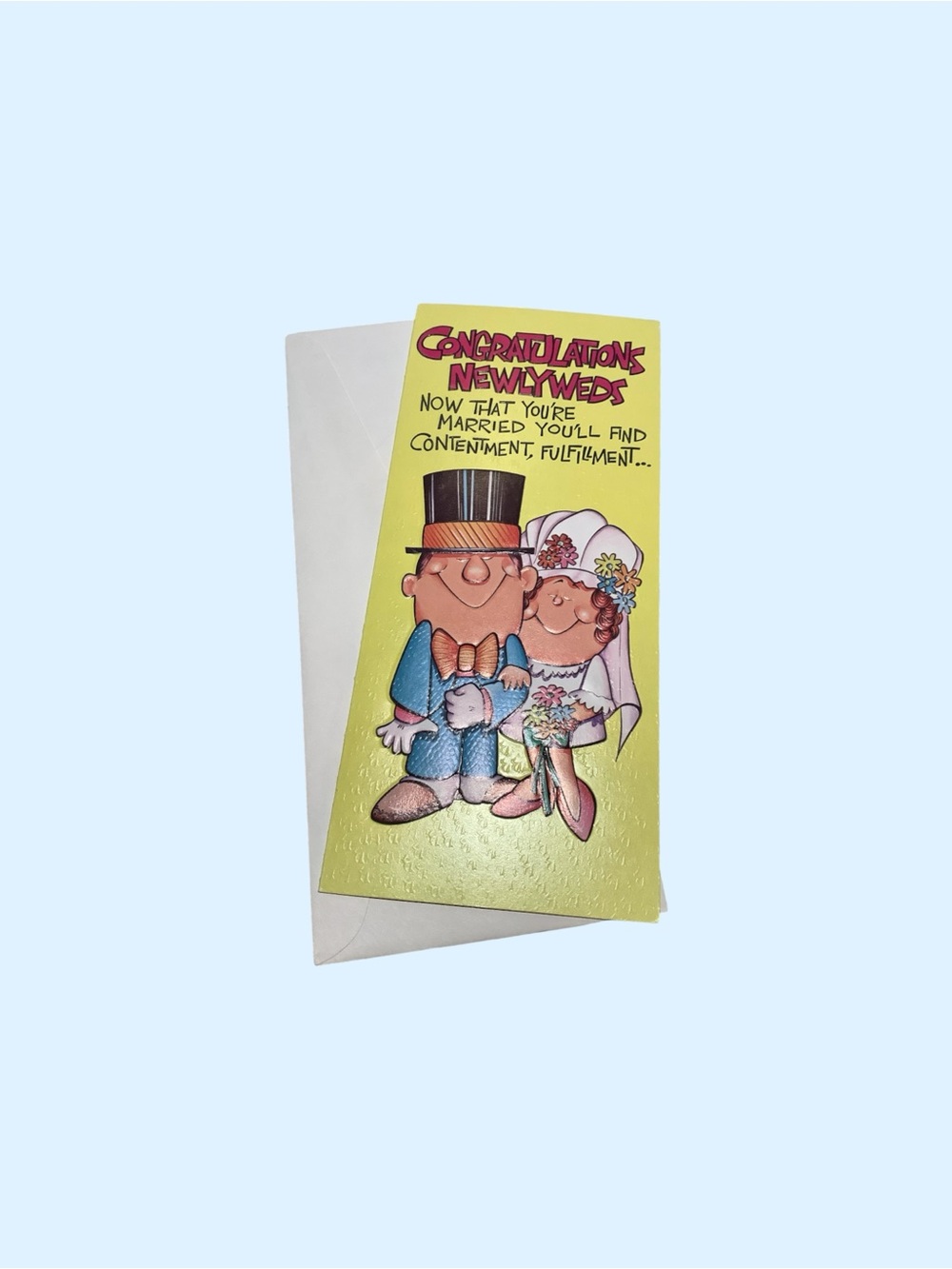 Vintage Unused Congratulations Newlyweds Sill Humor Tall Card